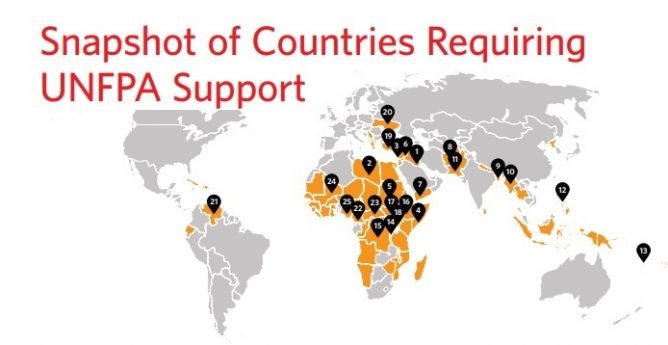 Snapshot of Countries Requiring UNFPA Support - map