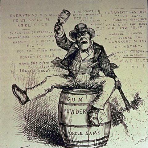 Anti-Irish political cartoon titled The Usual Irish Way of Doing Things by Thomas Nast (1840–1902), published in Harper's Weekly on 2 September 1871